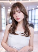 ミディアムレイヤーカット×顔周りハッシュカット/グレージュ