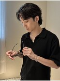 センターパートニュアンスパーマダウンパーマコンマヘア黒髪