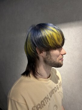 アンサム 下北沢店(UNSOME) マッシュウルフ/ブリーチカラー/デザイン/ブルー/イエロー