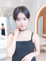 20代30代グレージュカラー/小顔ショートボブ/暗髪