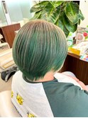 丸みショート/ブリーチカラー/グリーン