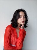 ミディアムパーマ　ゆるふわくびれボブ