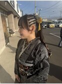 ハイポニーテール和装ヘアセット成人式お呼ばれヘアアレンジ