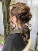 抜け感サイドシニヨン/波ウェーブ/波巻き/結婚式/二次会/ドレス