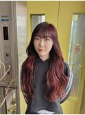 ハイトーンレッドカラープルエクステ10代20代