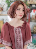 ピンクベージュセンターパートくせ毛風ボブc6浦和20代30代40代