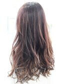 オレンジブラウンカラーのハイライトロング