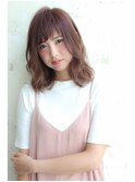 大人可愛いオン眉アシメロブ暖色系カラーピンクベージュ奈良清水