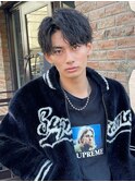 ソフトツイストパーマアップバング無造作束感マッシュ