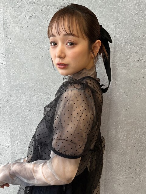 三軒茶屋_レディース_ロング_ヘアアレンジ_ヘアセット_リボン_