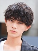 難波シャドウパーマメンズマッシュウルフカット波巻きパーマ色気