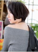 アシンメトリー黒髪耳かけミニボブショートc5大宮20代30代40代