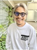 ハイライトミルクティーベージュツーブロックメンズマッシュ