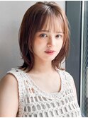 ナチュラルカール艶感前髪アプリコットオレンジサイドバング