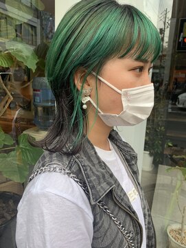 ヘアー アイス ルーチェ(HAIR ICI LUCE) 担当西田　ウルフスタイル　デザインカラー　グリーン