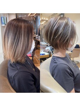 バンプ ギンザ(BUMP GINZA) 30代、40代/丸みくびれショートボブ×白髪染めハイライト/大宮