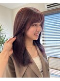 切りっぱなしボブ/ピンクベージュ/前髪/グレージュ/原宿