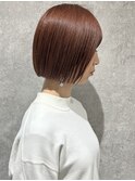 島田/ぱっつんボブ オレンジブラウン ブリーチ無し 暖色カラー