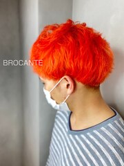 オレンジ ネオンカラー 派手髪 韓国スタイル wカラー ブリーチ