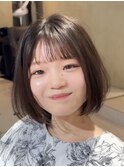 （ボブ/縮毛矯正/ぱっつん前髪/小顔/ブラウンカラー）