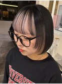 11326アッシュブラックボブぱっつん前髪ミルクティーベージュ