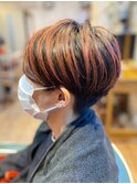 大人可愛い刈り上げ小顔ツーブロックオレンジハイライト