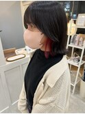 ビビットピンクインナーカラー+ナチュラル黒髪暗髪