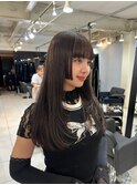 ★韓国風ロングレイヤーカットぱっつん姫カットショコラブラウン