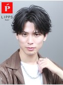 フェザーパーマコンマバングツーブロックショートマッシュ黒髪