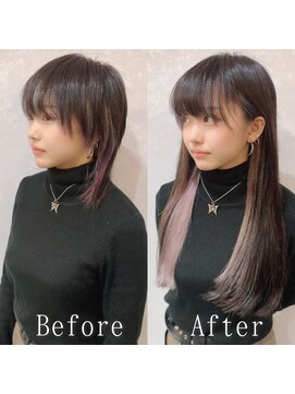 あるじゃんすー 岡山店 ホワイトピンク×ブラック#シールエクステ#小顔ヘア#ベース#岡山