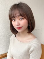 大人かわいい 小顔丸みボブ ひし形シルエット シアーグレージュ