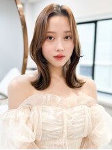 レア 表参道(L'ea) 〇くびれヘアアプリコットオレンジ夏ヘアハイライトカラー