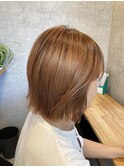 切りっぱなしボブ オレンジブラウンカラー