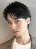 フェザーパーマ センターパート ビジネスヘア ツーブロック
