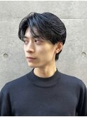 センターパートスパイキーショートフェザーパーマダークアッシュ