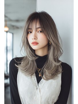 ノイエ 原宿 北参道(NoIE) ミディアムハイレイヤー顔周りレイヤー海外風ハイライト