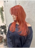 オレンジカラー/レイヤーカット/バタフライレイヤーカット