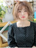 大人かわいいハイトーンくせ毛風ボブウルフc5戸頭20代30代40代