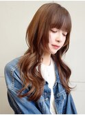 ロングレイヤー/コテ巻きウェーブ/顔周りレイヤー/前髪