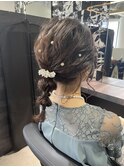 ヘアセット×編み下ろし×玉ねぎ×ミディアム×結婚式お呼ばれ