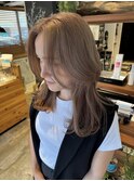 レイヤーロング　韓国風巻き　くすみベージュ
