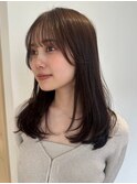 顔周りレイヤーカットくびれヘアミルクティーベージュカラー