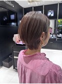 【藤岡】耳掛けショート/柔らかく見せる艶ピンクブラウン