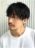 ダークアッシュ ニュアンスパーマ メンズショート