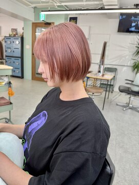 ヒビヲ(HIBIO) 横浜ショートボブケアブリーチダブルカラーピンクベージュカラー