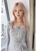 ブリーチペールオレンジペールピンクロングハッシュカット