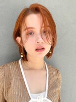 シェル 津山の手店(shel)&nbsp;かきあげ前髪×顔まわりレイヤーでオレンジクールビューティーに
