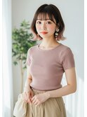 外ハネボブピンクベージュエンドカラーくびれレイヤーボブ
