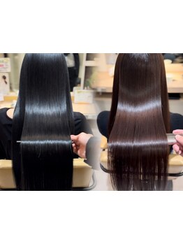 当店自慢の「プレミアムストレート」で、まるで元々ストレートのような潤いのある美しい髪質へ導きます。