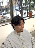 フェザーパーマ/グレーブルーカラー/刈り上げショートパンク